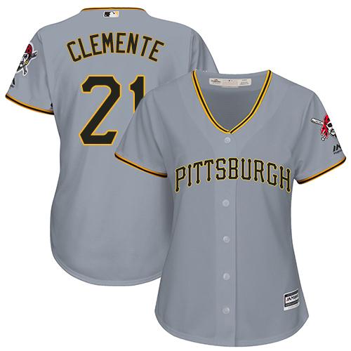 Pirates #21 Roberto Clemente Grey Road Women's Stitched MLB Jersey